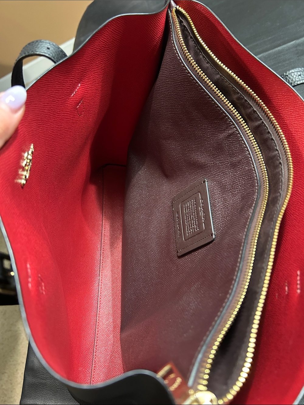 Coach Black Leather Tote with Gold Logo and Tag - Picture 8 of 17